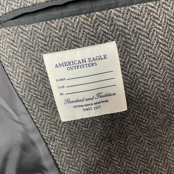 Abercrombie & Fitch Men’s L Wool Blend Herringbone Gray Tweed Blazer - Picture 15 of 15